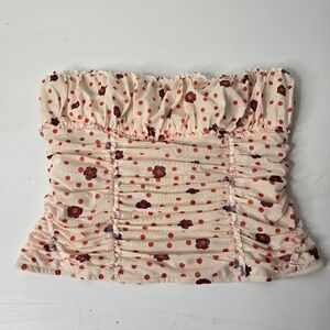 Free People Floral Polka Dot Ruched Strapless Top